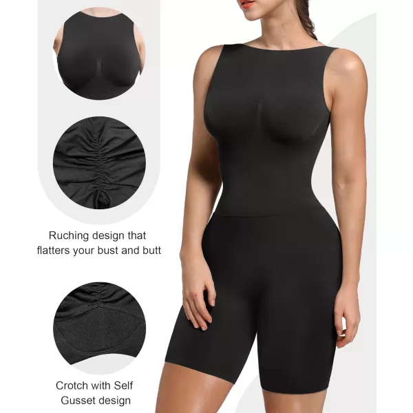 SHAPERX Mid Thigh Jumpsuits for Women Low Back Onesie Seamless Rompers Stretchy Bodycon Outfits