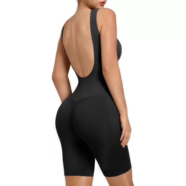SHAPERX Mid Thigh Jumpsuits for Women Low Back Onesie Seamless Rompers Stretchy Bodycon Outfits