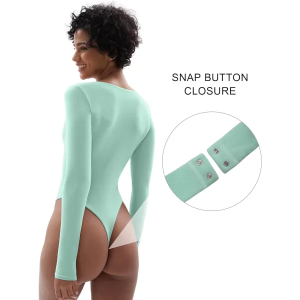SHAPERX Women's Long Sleeve Bodysuit Fits Everybody Soft V Neck Basic Tops with Thong