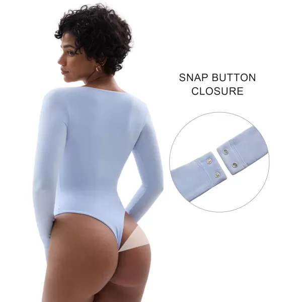 SHAPERX Women's Long Sleeve Bodysuit Fits Everybody Soft V Neck Basic Tops with Thong