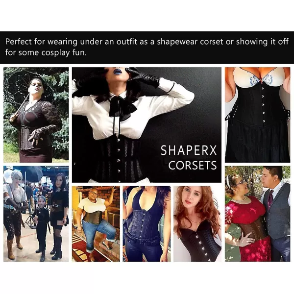 SHAPERX Women's Waist Training Corsets Underbust Heavy Duty 26 Steel Boned Hourglass Silhouette Body Shaper