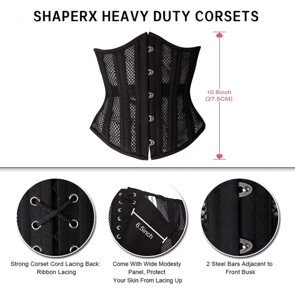 SHAPERX Women's Waist Training Corsets Underbust Heavy Duty 26 Steel Boned Hourglass Silhouette Body Shaper
