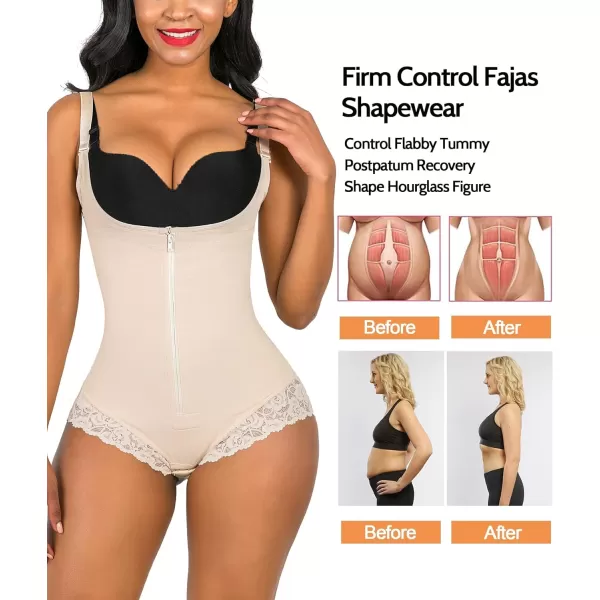 SHAPERX Shapewear for Women Tummy Control Fajas Colombianas Body Shaper Zipper Open Bust Bodysuit