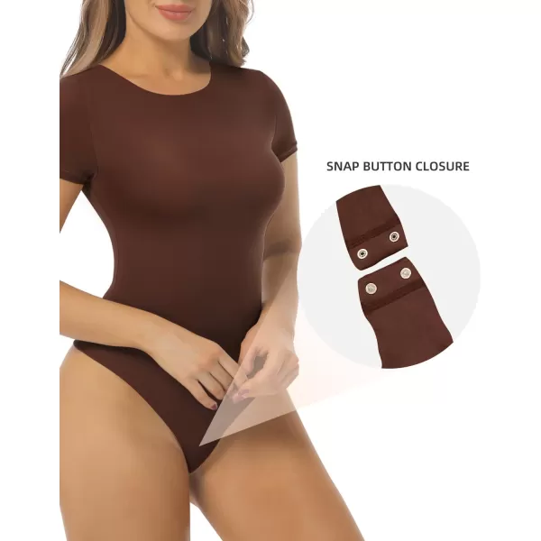 SHAPERX T-shirt Body Suits for Womens Soft Short Sleeve Bodysuit Sexy V Neck Tops Thong Jumpsuit