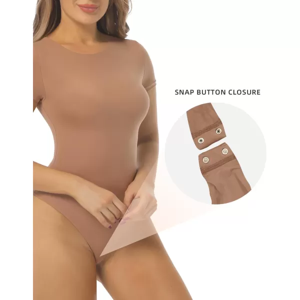 SHAPERX T-shirt Body Suits for Womens Soft Short Sleeve Bodysuit Sexy V Neck Tops Thong Jumpsuit