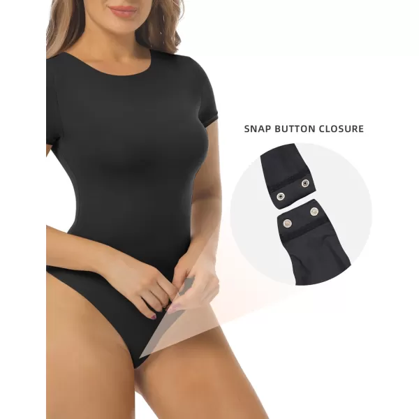 SHAPERX T-shirt Body Suits for Womens Soft Short Sleeve Bodysuit Sexy V Neck Tops Thong Jumpsuit