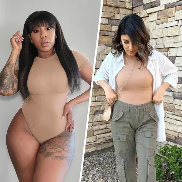 SHAPERX T-shirt Body Suits for Womens Soft Short Sleeve Bodysuit Sexy V Neck Tops Thong Jumpsuit