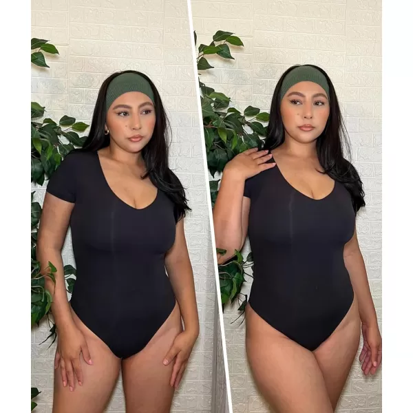 SHAPERX Women's Fit Everybody Bodysuit Soft Crew Neck T-shirt Body Suits with Thong Design