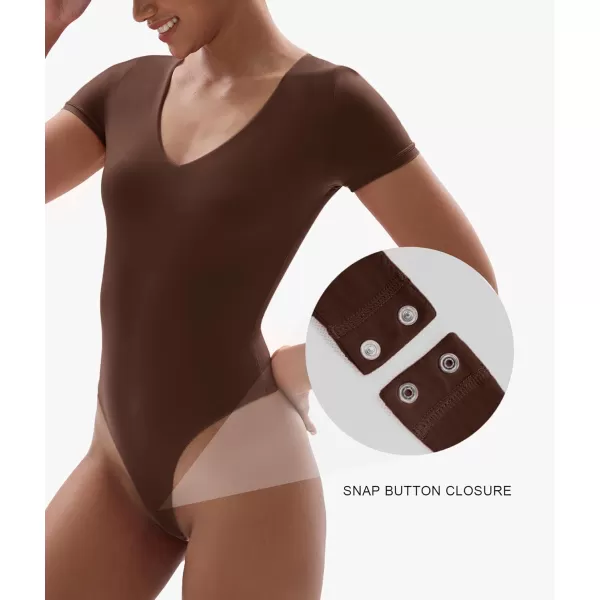 SHAPERX Women's Fit Everybody Bodysuit Soft Crew Neck T-shirt Body Suits with Thong Design