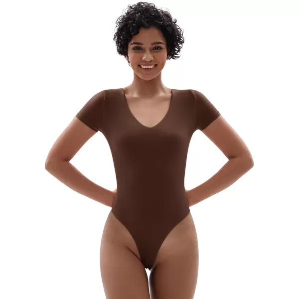 SHAPERX Women's Fit Everybody Bodysuit Soft Crew Neck T-shirt Body Suits with Thong Design