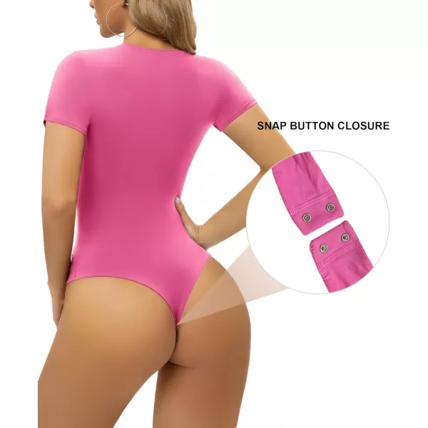 SHAPERX Women's Fit Everybody Bodysuit Soft Crew Neck T-shirt Body Suits with Thong Design