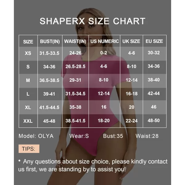 SHAPERX Women's Fit Everybody Bodysuit Soft Crew Neck T-shirt Body Suits with Thong Design