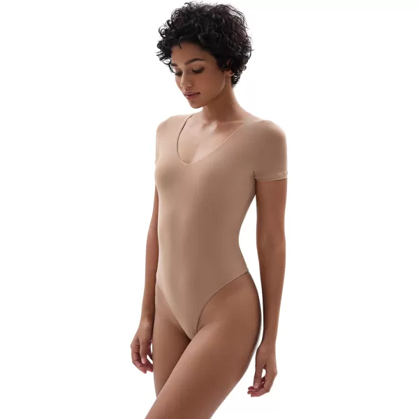 SHAPERX Women's Fit Everybody Bodysuit Soft Crew Neck T-shirt Body Suits with Thong Design