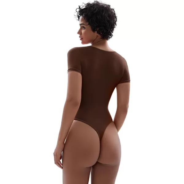 SHAPERX Women's Fit Everybody Bodysuit Soft Crew Neck T-shirt Body Suits with Thong Design