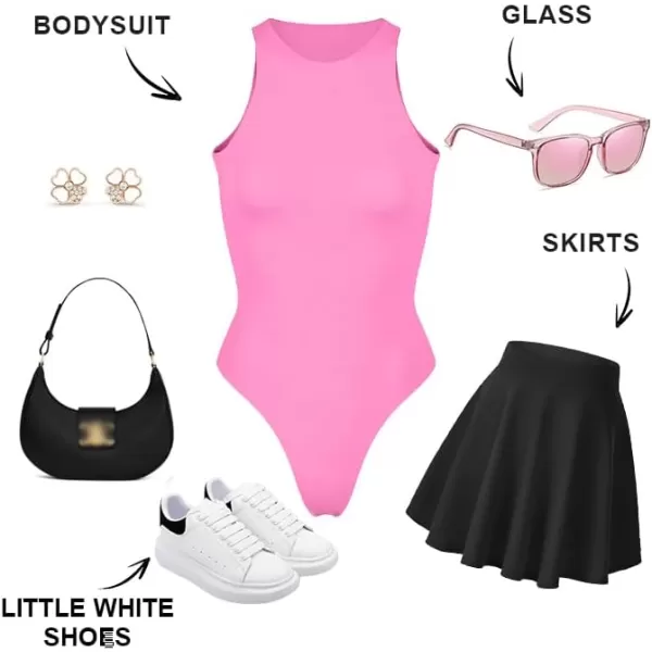 SHAPERX Women's Fit Everybody Bodysuit Soft Crew Neck T-shirt Body Suits with Thong Design