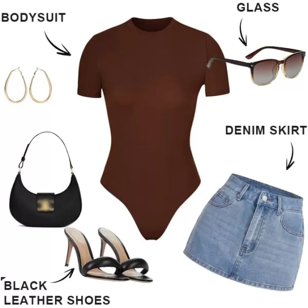 SHAPERX Women's Fit Everybody Bodysuit Soft Crew Neck T-shirt Body Suits with Thong Design