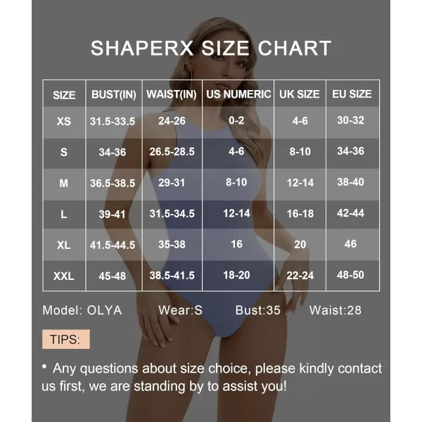 SHAPERX Women's Fit Everybody Bodysuit Soft Crew Neck T-shirt Body Suits with Thong Design