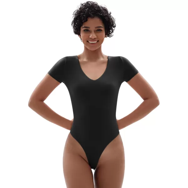 SHAPERX Women's Fit Everybody Bodysuit Soft Crew Neck T-shirt Body Suits with Thong Design