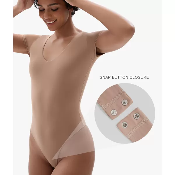 SHAPERX Women's Fit Everybody Bodysuit Soft Crew Neck T-shirt Body Suits with Thong Design