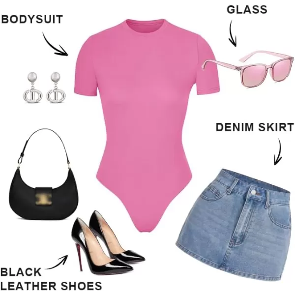 SHAPERX Women's Fit Everybody Bodysuit Soft Crew Neck T-shirt Body Suits with Thong Design