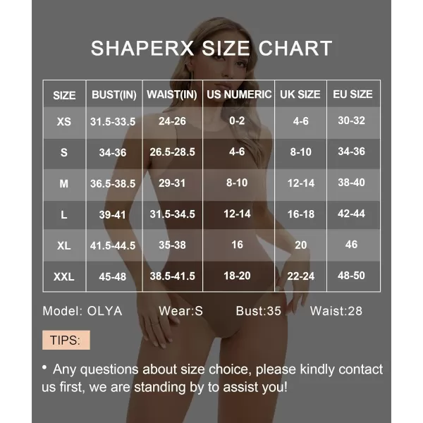 SHAPERX Women's Fit Everybody Bodysuit Soft Crew Neck T-shirt Body Suits with Thong Design