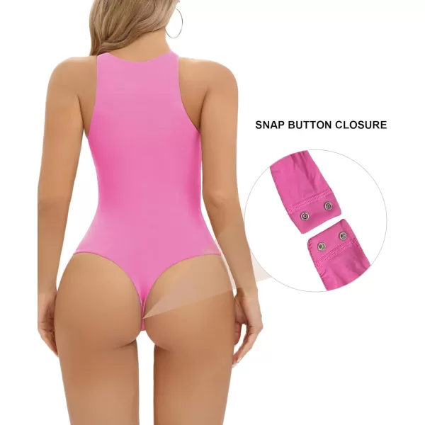 SHAPERX Women's Fit Everybody Bodysuit Soft Crew Neck T-shirt Body Suits with Thong Design