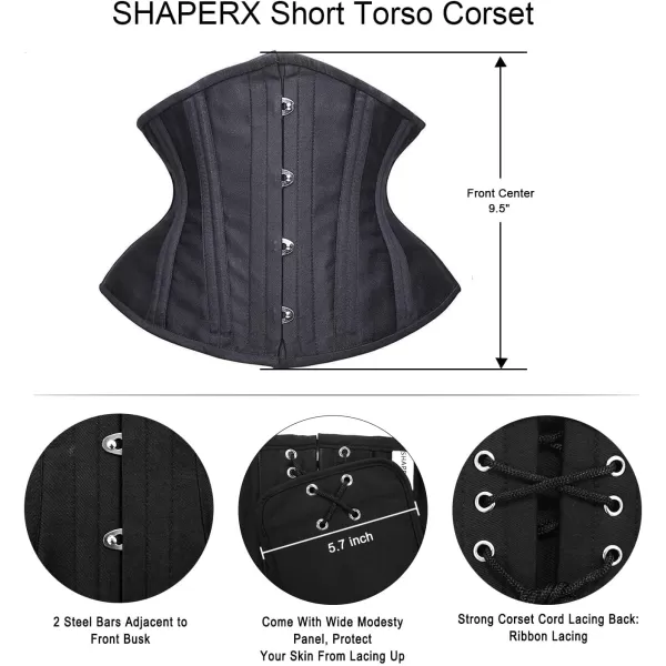 SHAPERX Women's Heavy Duty Corset Double Steel Boned Waist Trainer Corsets Underbust Body Shaper)
