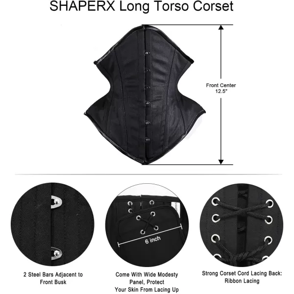SHAPERX Women's Heavy Duty Corset Double Steel Boned Waist Trainer Corsets Underbust Body Shaper)