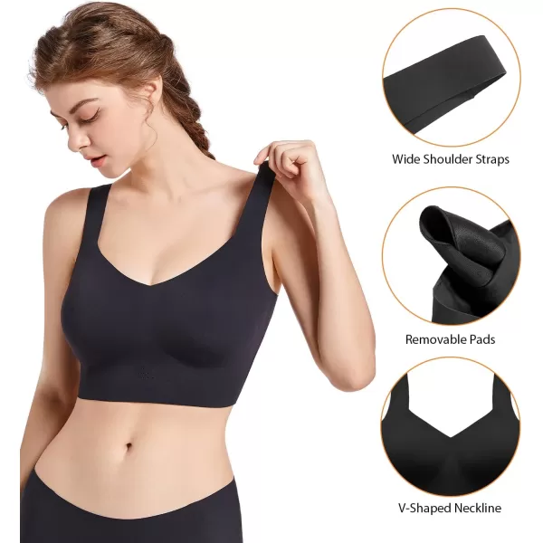 SHAPERX Women's High Stretch Wireless Bra with Scoop Longline Design and Removable Pads