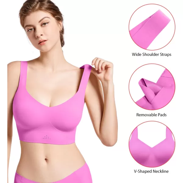 SHAPERX Women's High Stretch Wireless Bra with Scoop Longline Design and Removable Pads