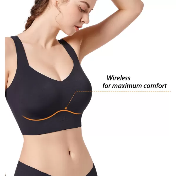 SHAPERX Women's High Stretch Wireless Bra with Scoop Longline Design and Removable Pads