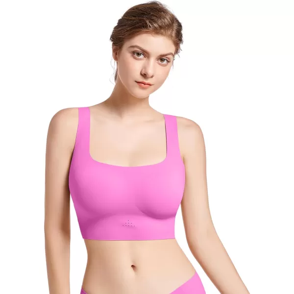 SHAPERX Women's High Stretch Wireless Bra with Scoop Longline Design and Removable Pads