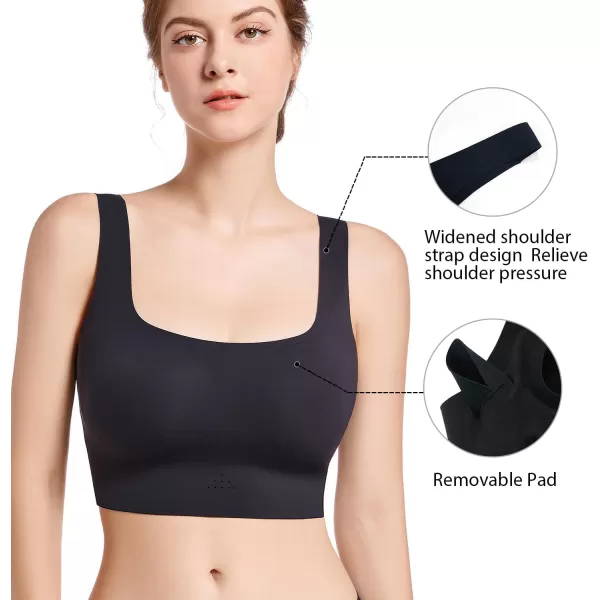 SHAPERX Women's High Stretch Wireless Bra with Scoop Longline Design and Removable Pads