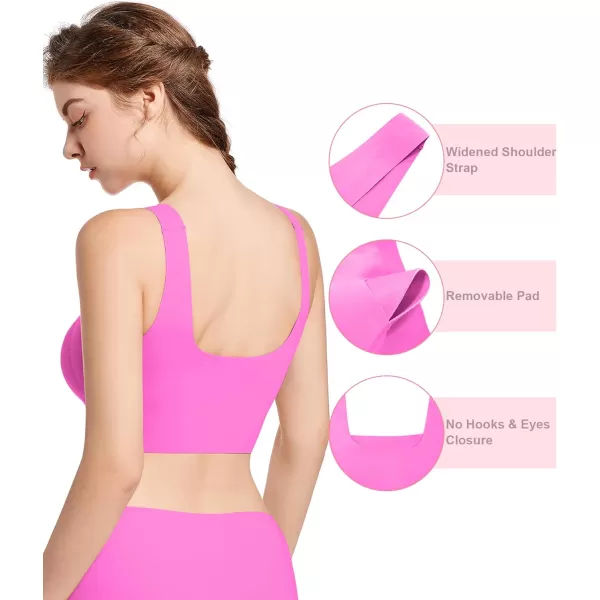 SHAPERX Women's High Stretch Wireless Bra with Scoop Longline Design and Removable Pads