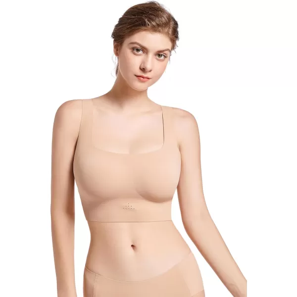 SHAPERX Women's High Stretch Wireless Bra with Scoop Longline Design and Removable Pads