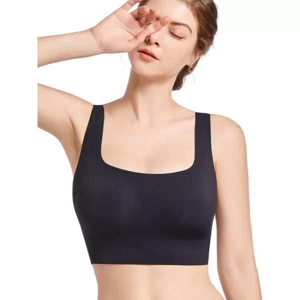 SHAPERX Women's High Stretch Wireless Bra with Scoop Longline Design and Removable Pads