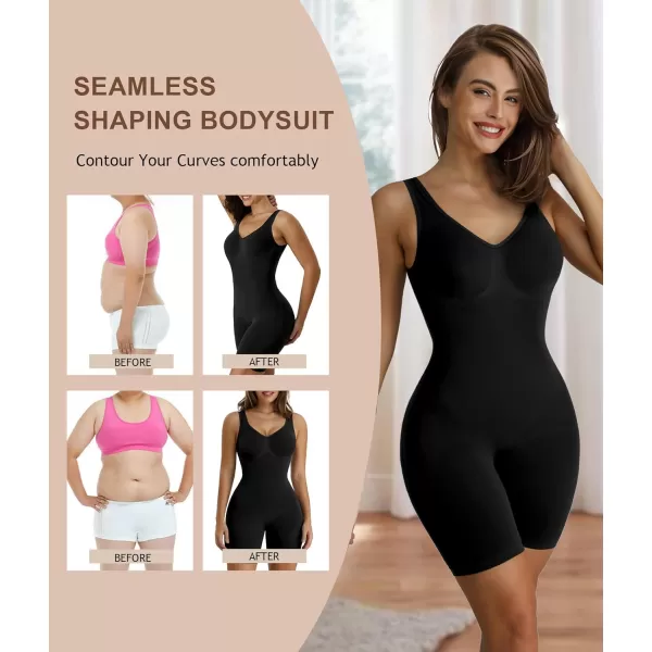 SHAPERX Women's Shaping Mid-Thigh Bodysuit Tummy Control Shapewear Seamless Sculpting Body Shaper