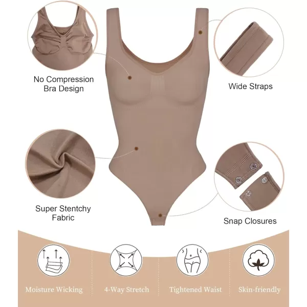 SHAPERX Women's Shaping Mid-Thigh Bodysuit Tummy Control Shapewear Seamless Sculpting Body Shaper