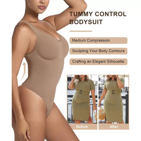 SHAPERX Women's Shaping Mid-Thigh Bodysuit Tummy Control Shapewear Seamless Sculpting Body Shaper