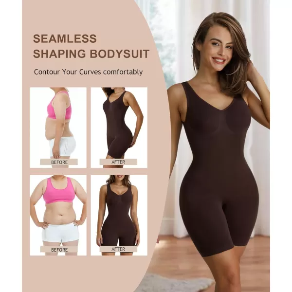SHAPERX Women's Shaping Mid-Thigh Bodysuit Tummy Control Shapewear Seamless Sculpting Body Shaper