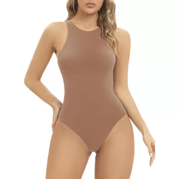SHAPERX Women's Fit Everybody Bodysuit Soft Crew Neck T-shirt Body Suits with Thong Design