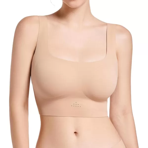 SHAPERX Women's High Stretch Wireless Bra with Scoop Longline Design and Removable Pads