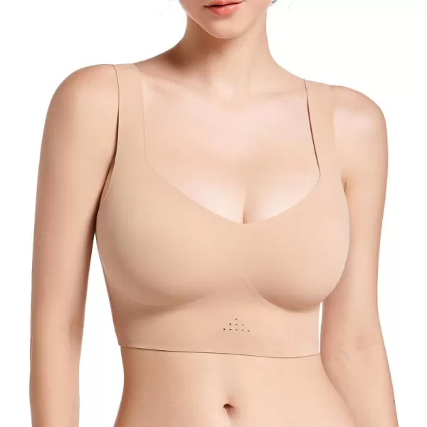 SHAPERX Women's High Stretch Wireless Bra with Scoop Longline Design and Removable Pads