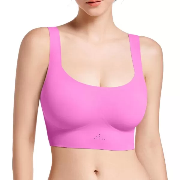 SHAPERX Women's High Stretch Wireless Bra with Scoop Longline Design and Removable Pads
