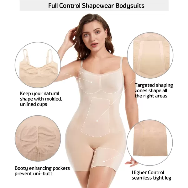 SHAPERX Bodysuit for Women Tummy Control Shapewear Mid-Thigh Seamless Full Body Shaper