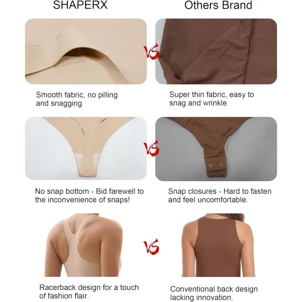 SHAPERX Crew Neck Racerback Bodysuit Sleeveless Sexy Tank Tops Super Soft Thong Body Suit