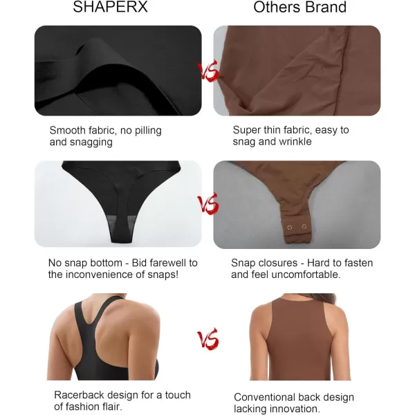 SHAPERX Crew Neck Racerback Bodysuit Sleeveless Sexy Tank Tops Super Soft Thong Body Suit
