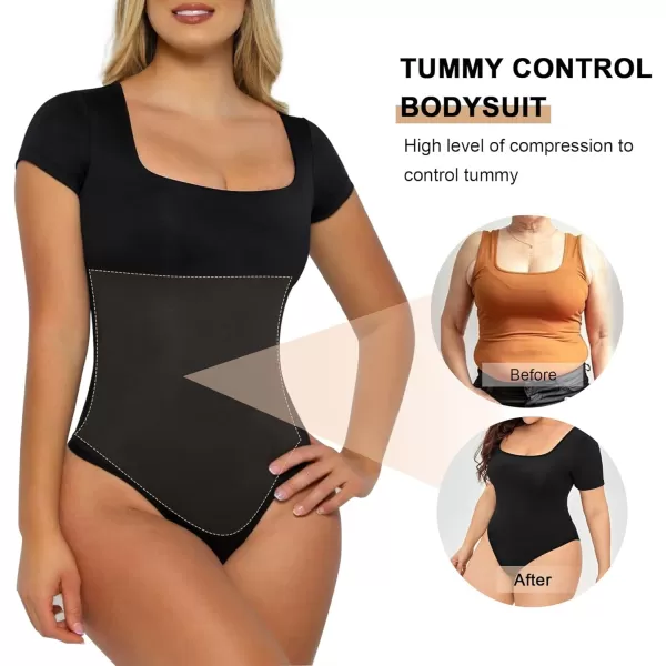 SHAPERX Scoop Neck Bodysuit for Women Seamless Tummy Control Shapewear Thong Sculpting Body Shaper