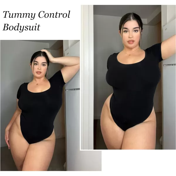 SHAPERX Scoop Neck Bodysuit for Women Seamless Tummy Control Shapewear Thong Sculpting Body Shaper