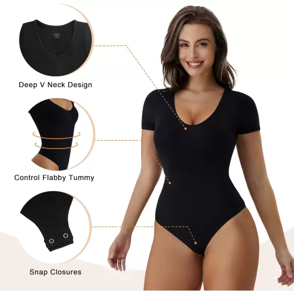 SHAPERX Scoop Neck Bodysuit for Women Seamless Tummy Control Shapewear Thong Sculpting Body Shaper